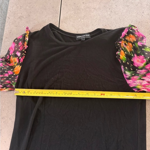 Generation Love Floral Sheer Sleeve Black Top - Picture 6 of 10